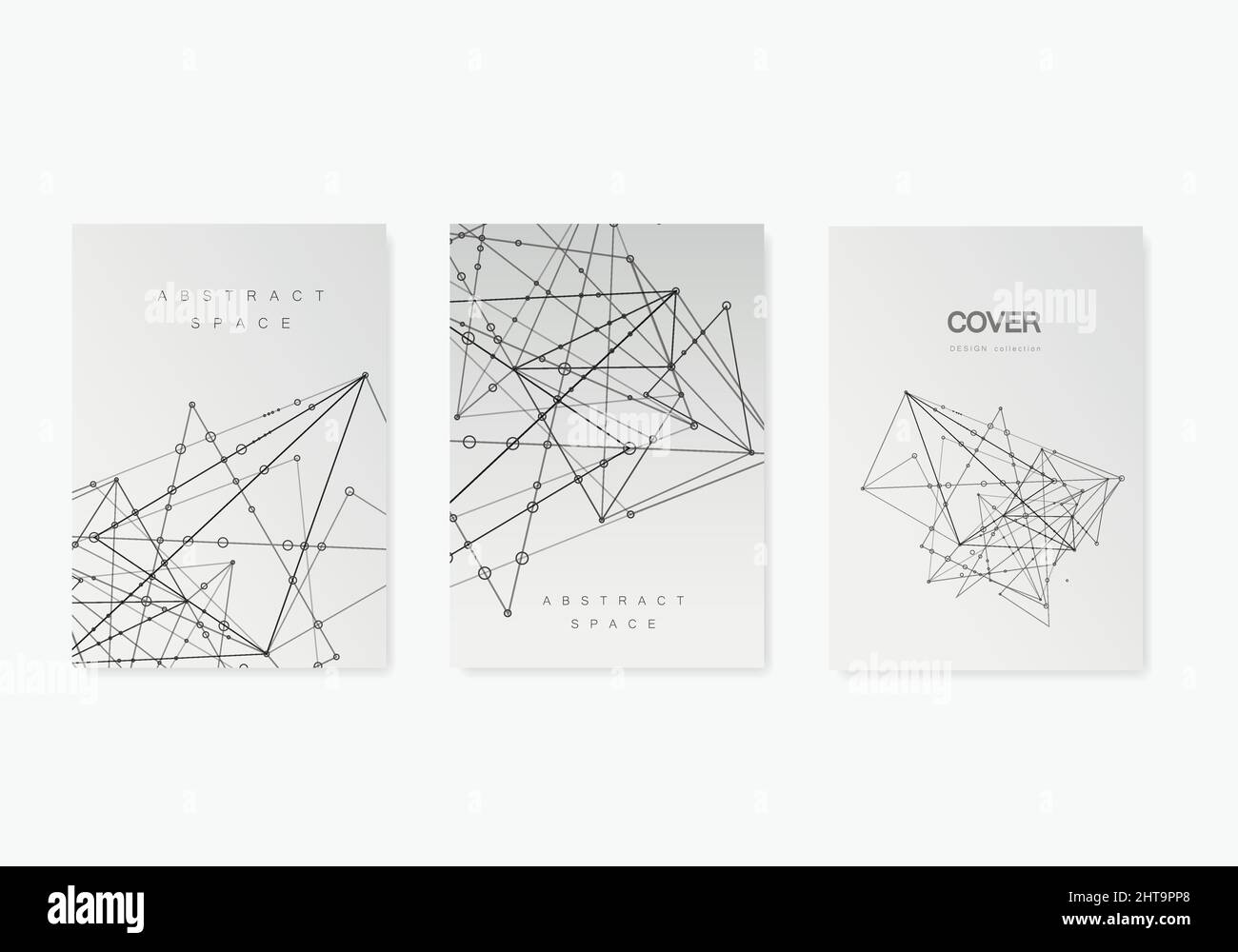 Modèles vectoriels modernes pour la couverture de brochure en format A4. Arrière-plan d'espace polygonal avec points et lignes de connexion. Structure abstraite Illustration de Vecteur