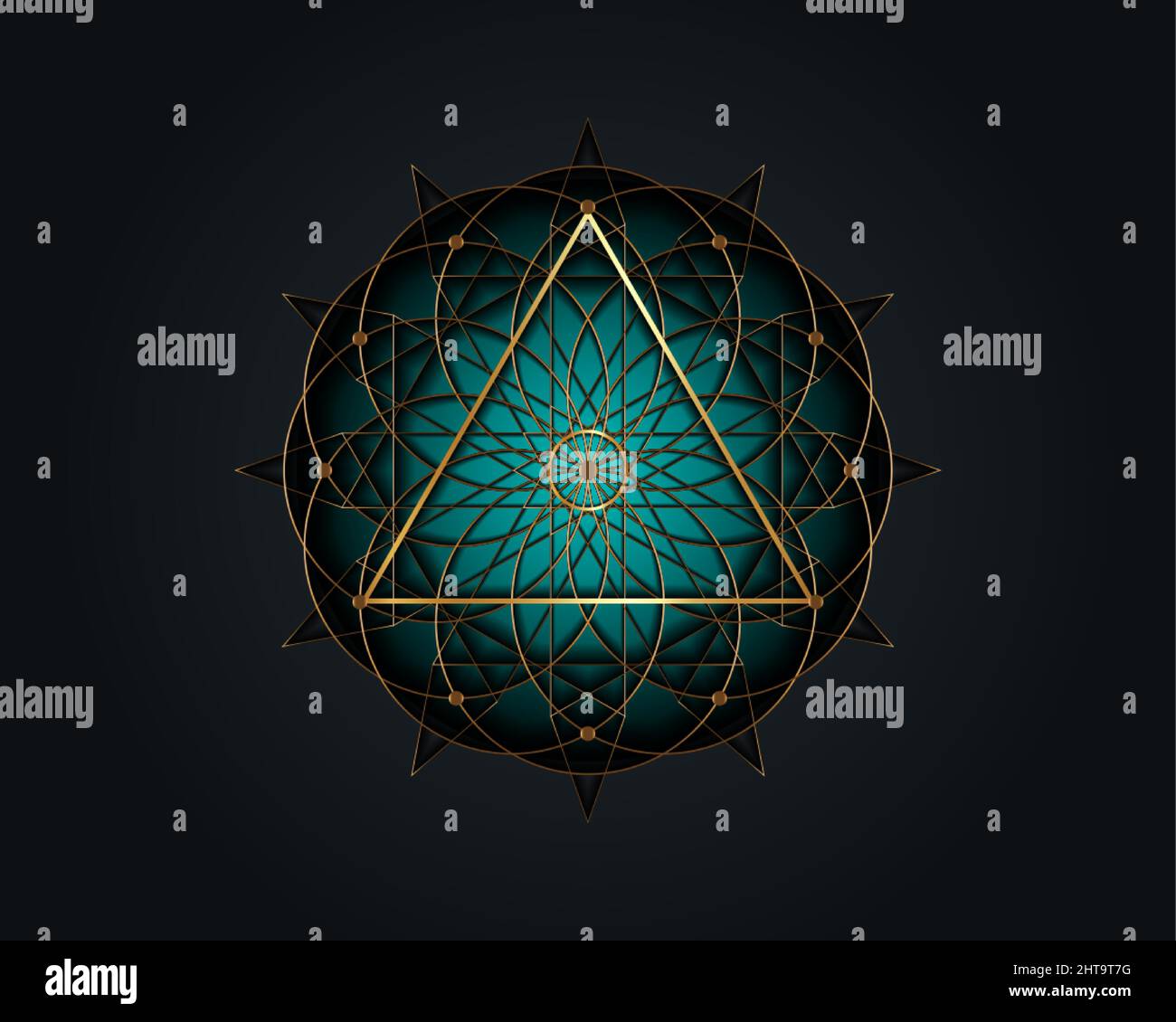 Triangle magique de géométrie sacrée, troisième signe de l'œil. Mandala mystique géométrique de la fleur ésotérique alchimie de la vie. Or ligne art vecteur cercle divin Illustration de Vecteur