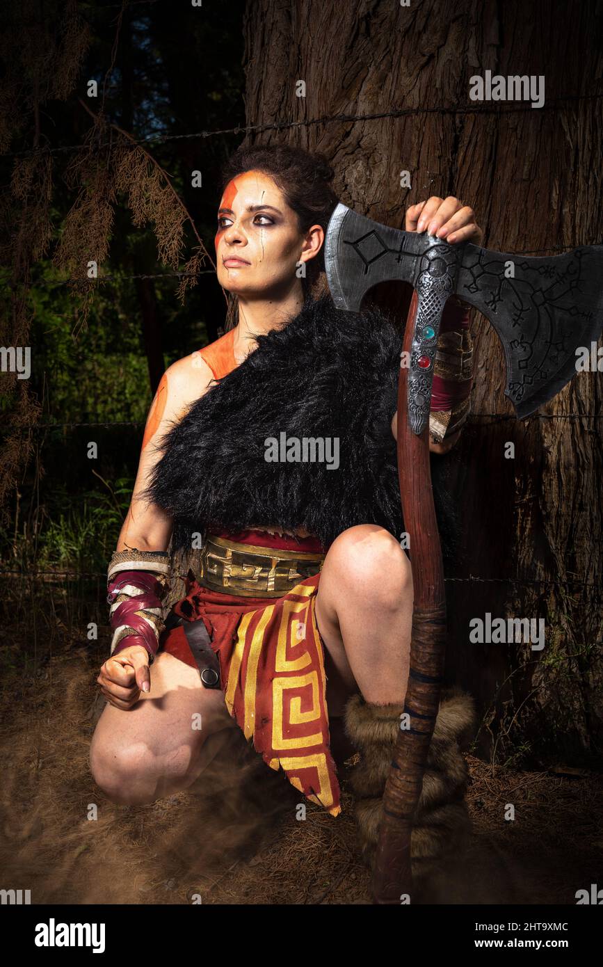 FEMME GUERRIER. CARACTÉRISATION. COSPLAY. COSTUME. Banque D'Images