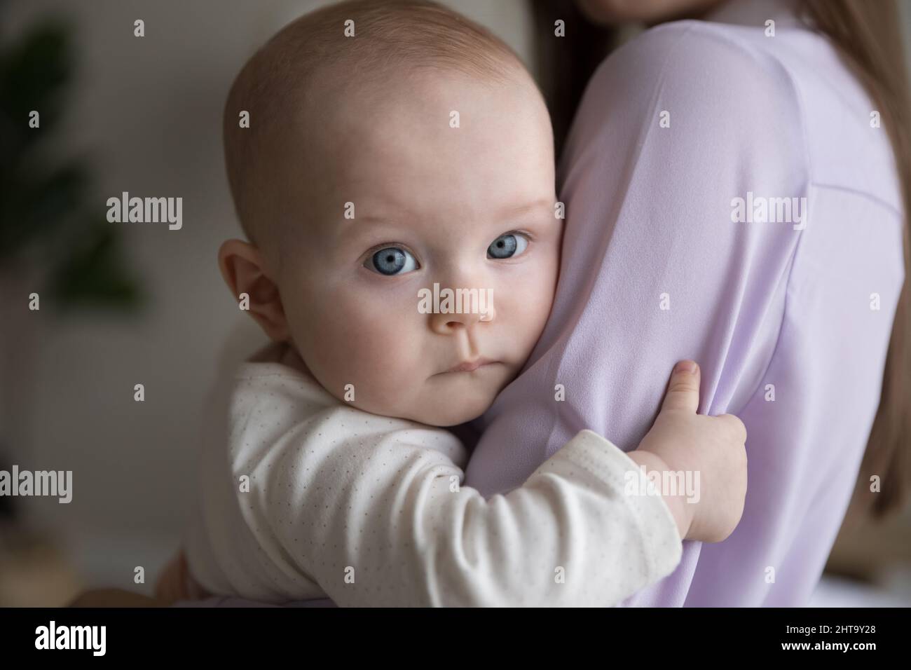 Portrait de bébé doux reposant dans les bras des mères Banque D'Images