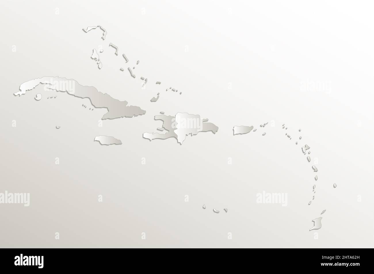 Carte des îles des Caraïbes, papier cartable 3D naturel, vierge Banque D'Images