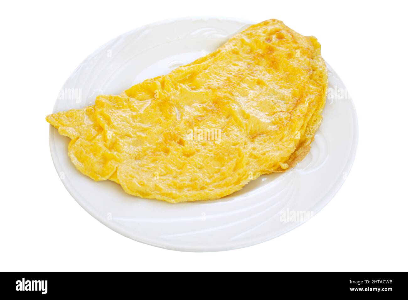 Oeufs: Omelette, Frittata, omelette maison isolée sur un plat avec fond blanc Banque D'Images
