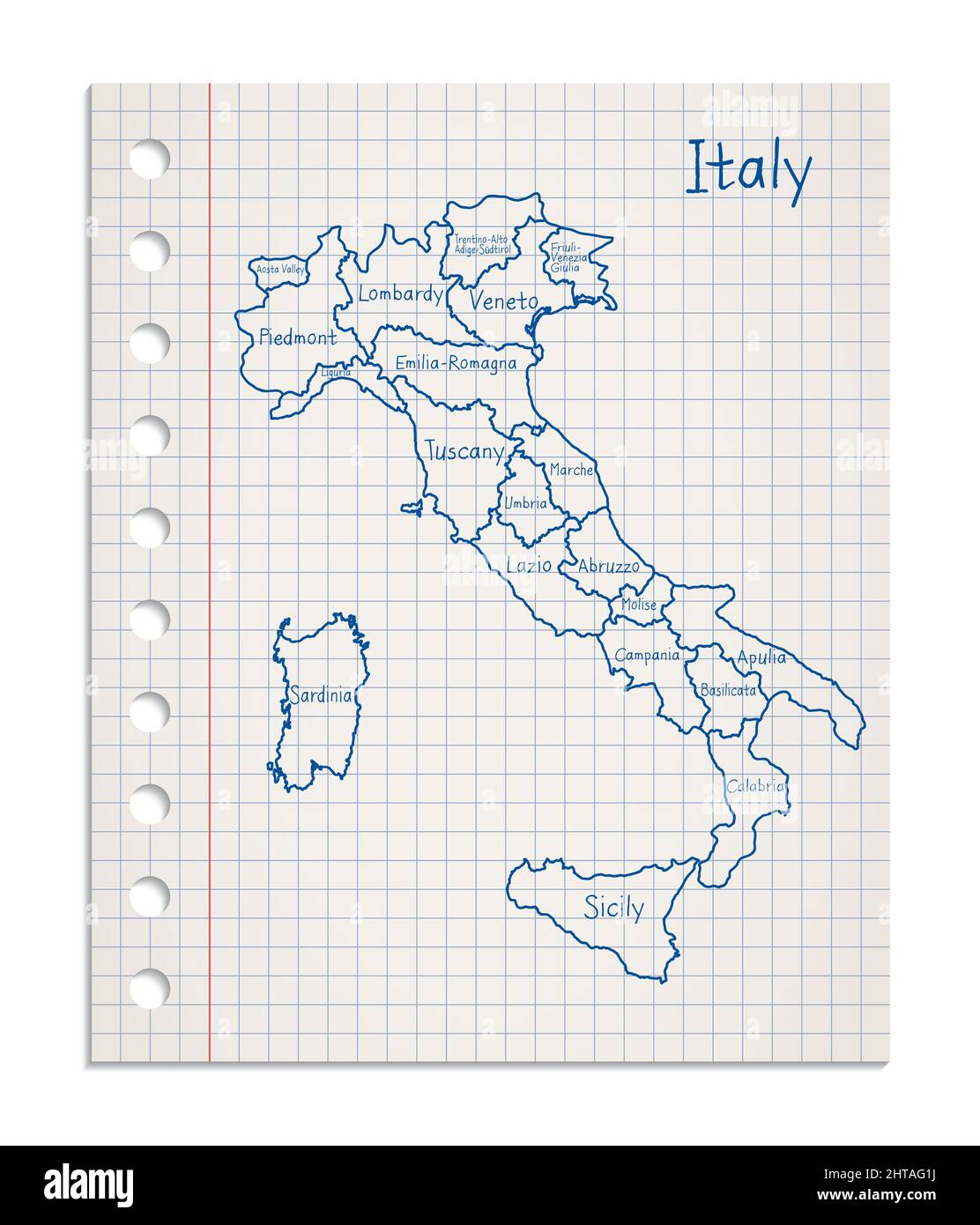 Carte d'Italie sur une feuille de papier au carré réaliste déchirée d'un vecteur de bloc Illustration de Vecteur