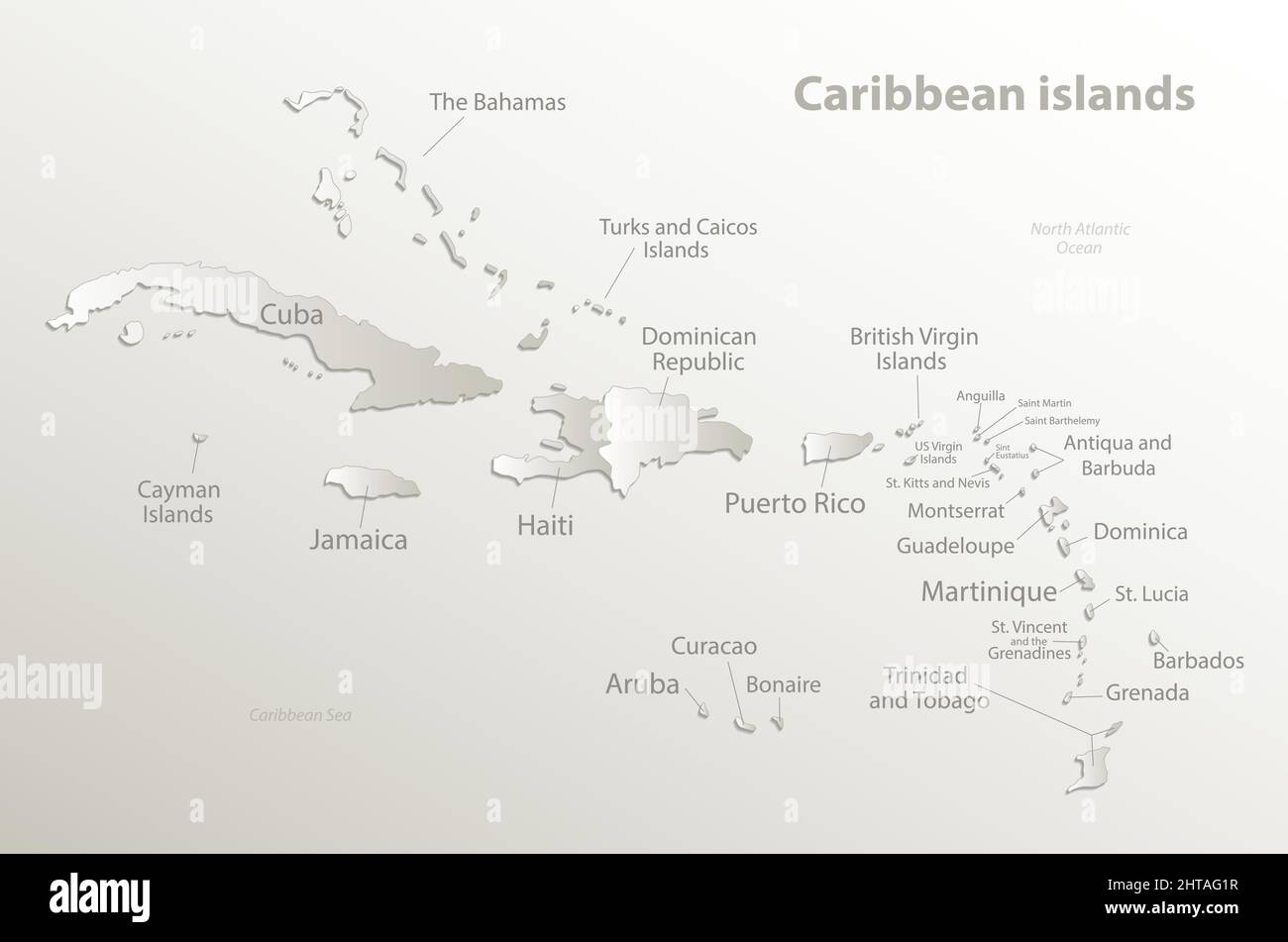 Carte des îles des Caraïbes, île avec noms, papier carde 3D vecteur naturel Illustration de Vecteur