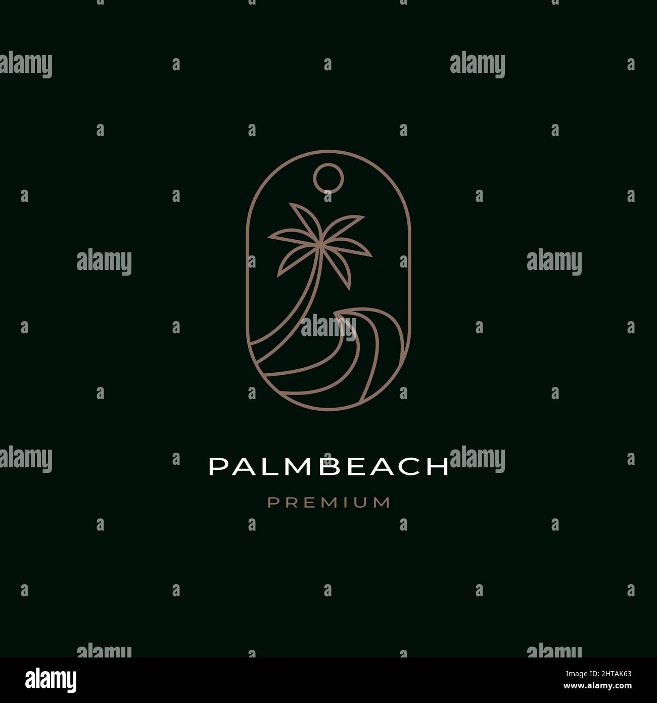 Modèle vectoriel d'inspiration avec logo Palm Beach. Wave avec illustration de palmier Illustration de Vecteur
