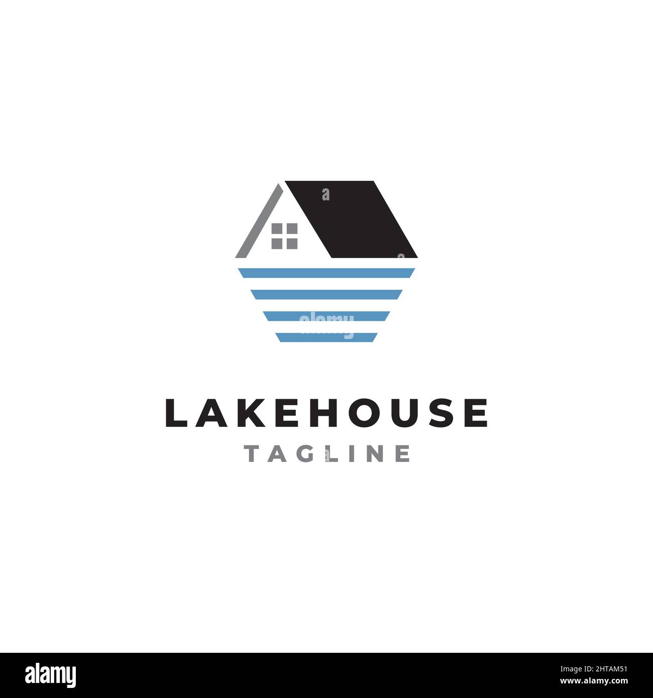 Modèle vectoriel de dessin de logo Lake House Illustration de Vecteur