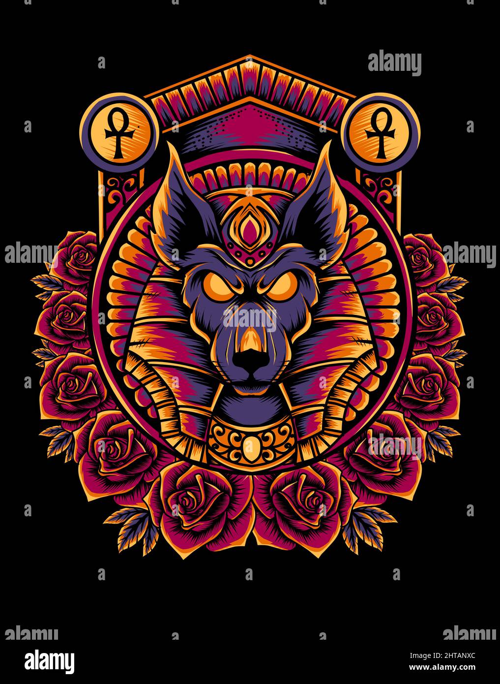 illustration tête anubis avec ornement rose Illustration de Vecteur