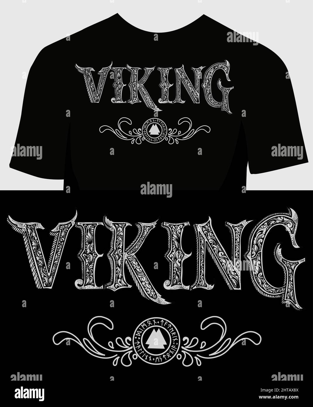 Logo Viking avec police décorative et motif t-shirt Illustration de Vecteur