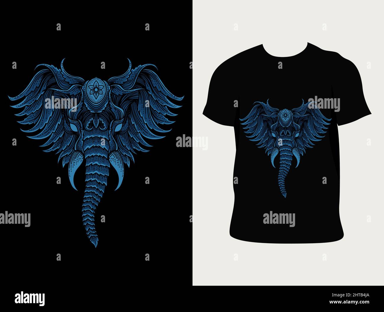 illustration vecteur tête éléphant avec gravure style ornement Illustration de Vecteur