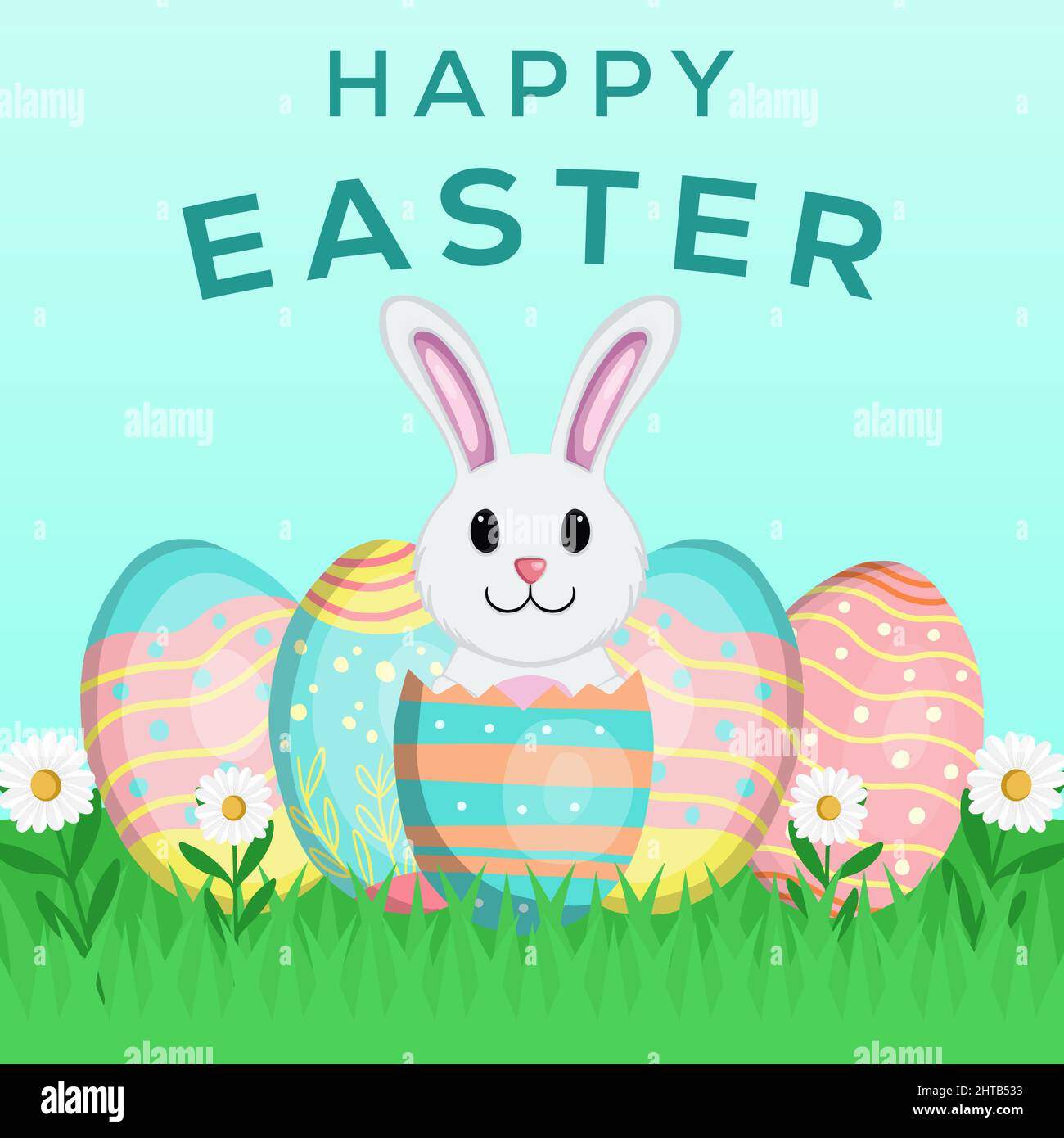 joyeux pâques dessin d'illustration dessiné à la main avec des oeufs et le lapin montrent vers le haut de la fissure d'oeufs Illustration de Vecteur