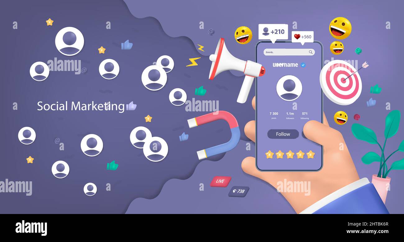 Bannière de marketing social sur la promotion des réseaux Illustration de Vecteur