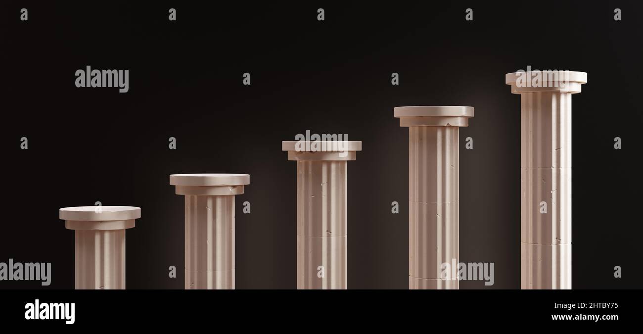 Colonne en marbre pilier colonne colonnade, quatre piédestal augmenter la hauteur sur fond noir, civilisation grecque ancienne classique, business up, concept de montée Banque D'Images Colonne en marbre pilier colonne colonnade, quatre piédestal augmenter la hauteur sur fond noir, civilisation grecque ancienne classique, business up, concept de montée Banque D'Images