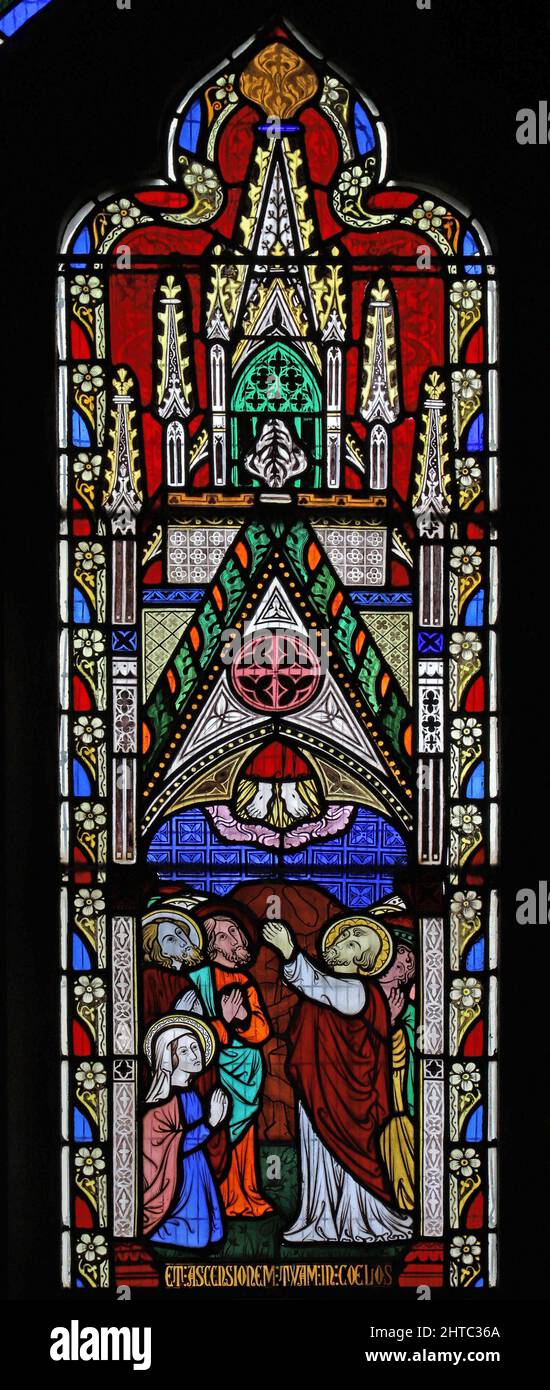 Vitraux de Frederick Preedy représentant l'Ascension du Christ. Église Saint-Laurent, Stretton Grandison, Herefordshire Banque D'Images