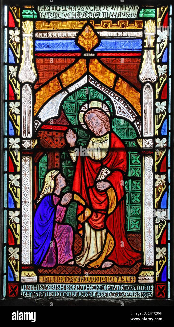 Vitraux de Frederick Preedy représentant l'apparence de Mary Magdalene. Église Saint-Laurent, Stretton Grandison, Herefordshire Banque D'Images