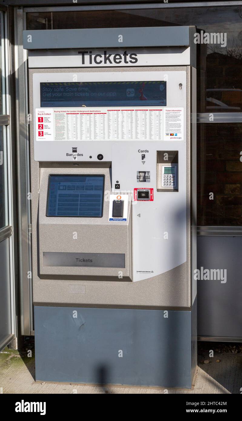 Machine à billets à la gare de Melton, Suffolk, Angleterre, Royaume-Uni Greater Anglia Banque D'Images