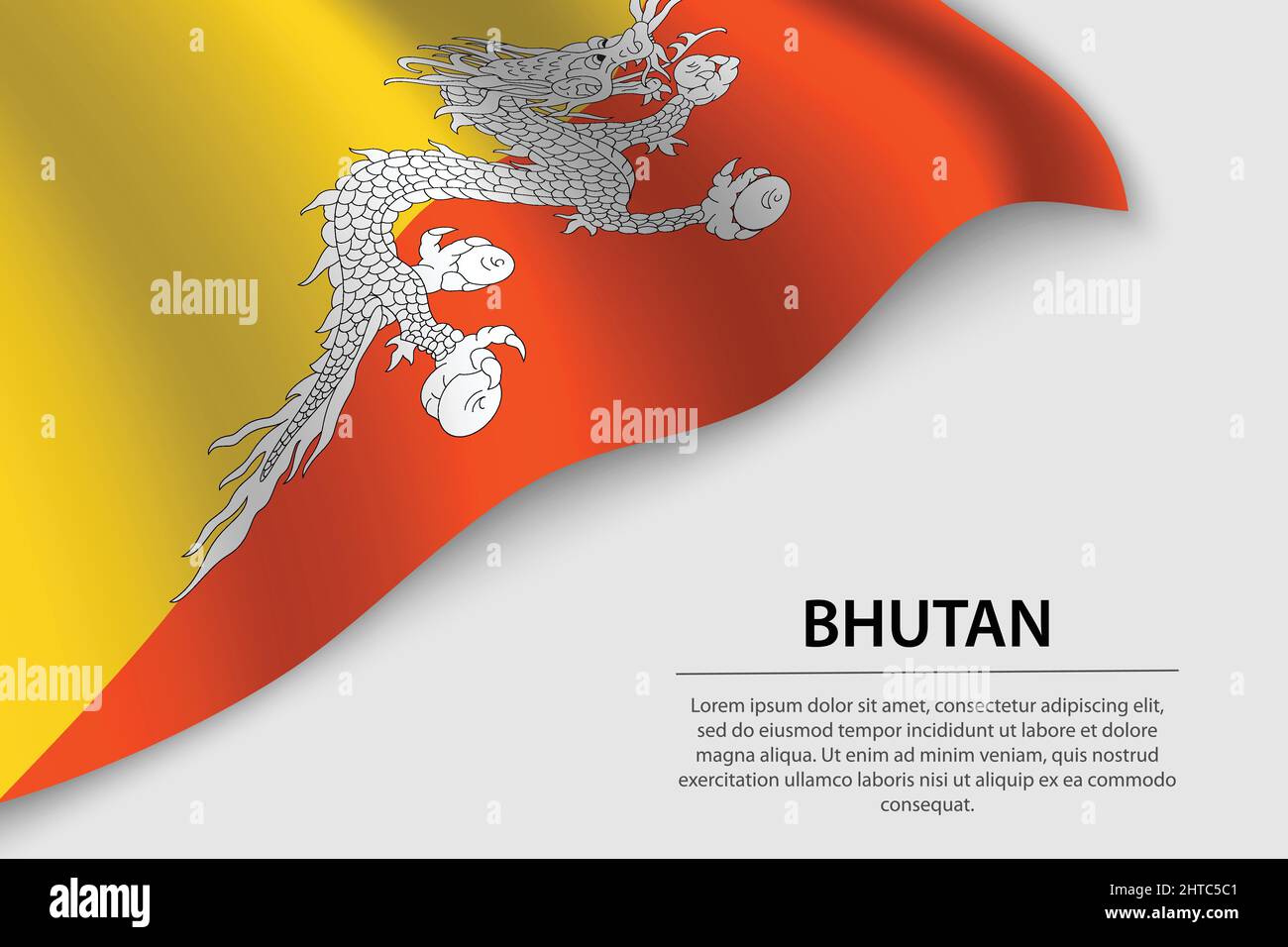 Drapeau à vagues du Bhoutan sur fond blanc. Modèle de bannière ou de ruban vectoriel pour le jour d'indépendance Illustration de Vecteur