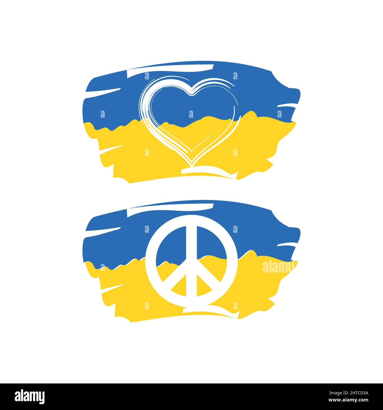 Coup de pinceau pour drapeau ukrainien pour arrêter la guerre. La paix pour l'Ukraine texte dans la texture craie et coeur vecteur. Illustration de Vecteur