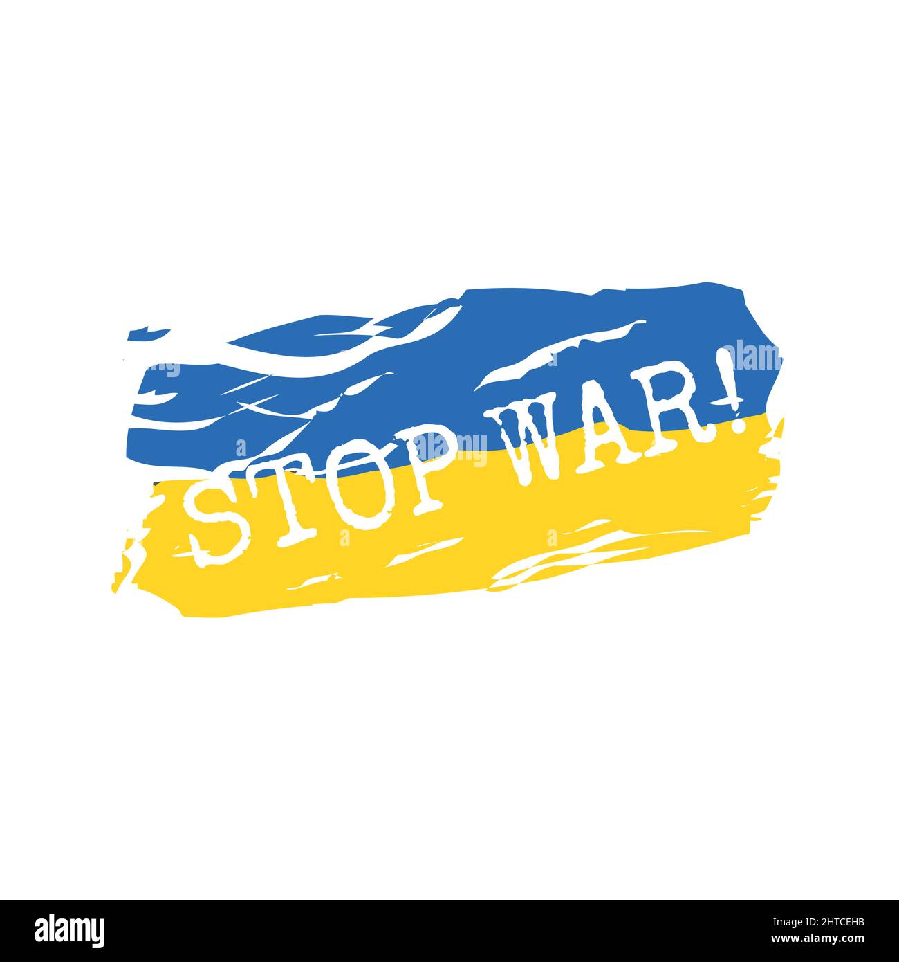Coup de pinceau pour drapeau ukrainien pour arrêter la guerre. La paix pour l'Ukraine texte dans la texture craie et coeur vecteur. Illustration de Vecteur