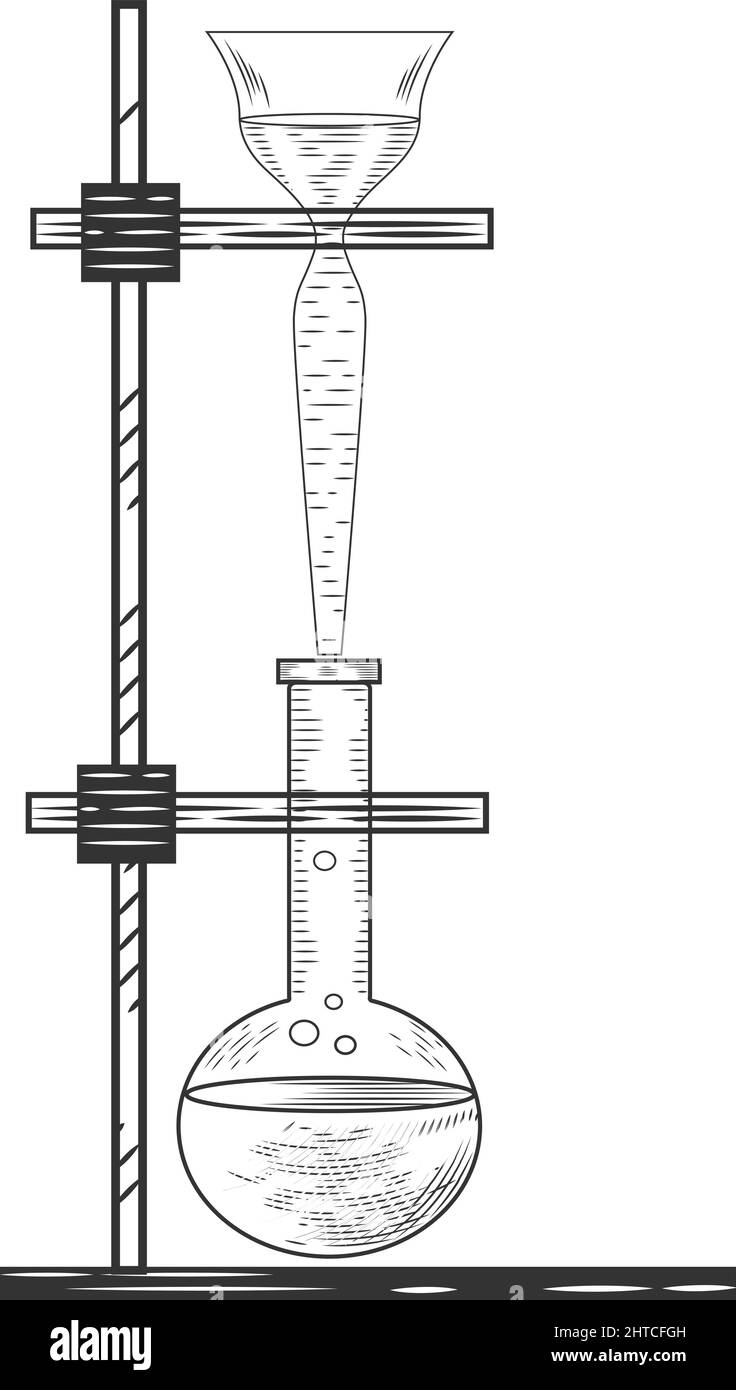 Flacons, béchers et tubes à essai en verre pharmaceutique Vector dans un  style de gravure ancien. Esquisse d'une expérience et d'un équipement de  laboratoire physique ou chimique Image Vectorielle Stock - Alamy