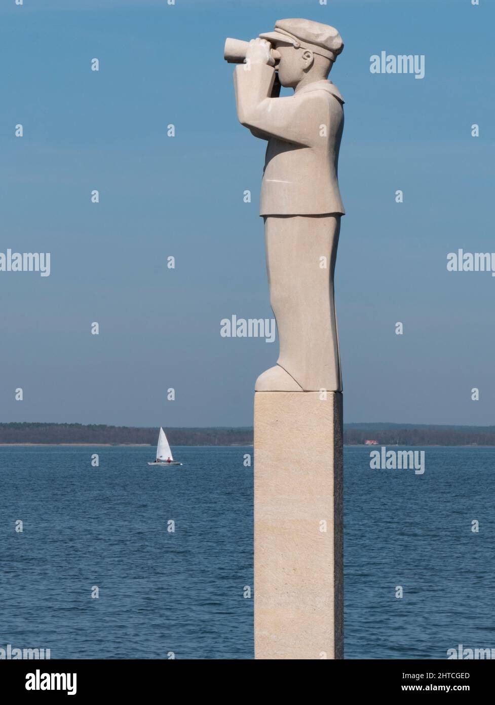 Sculpture du maître du port dans le Steinhuder Meer, Basse-Saxe, Allemagne Banque D'Images