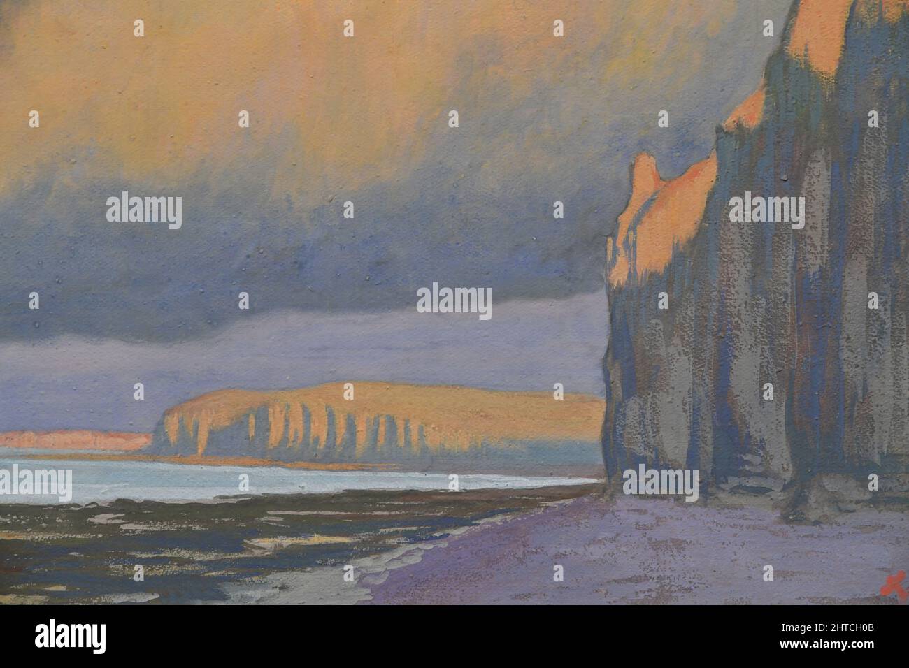 Ciel d'orage. Falaises et n°xe0 ; Varengeville. Collection privée. Banque D'Images