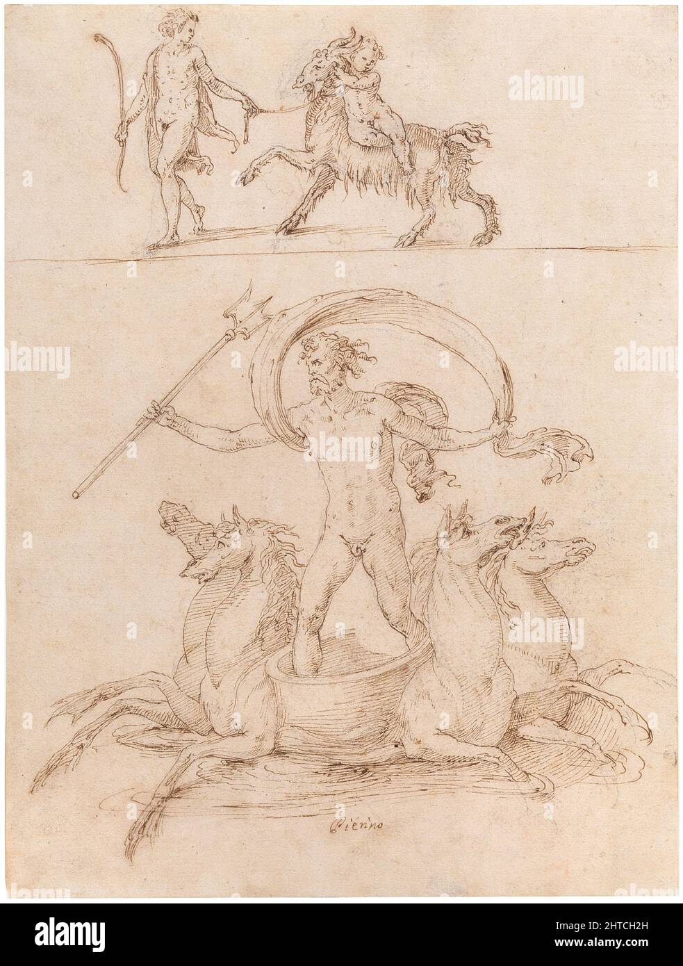 Neptune à cheval son char le bébédieu Zeus à cheval le Goat Amalthea