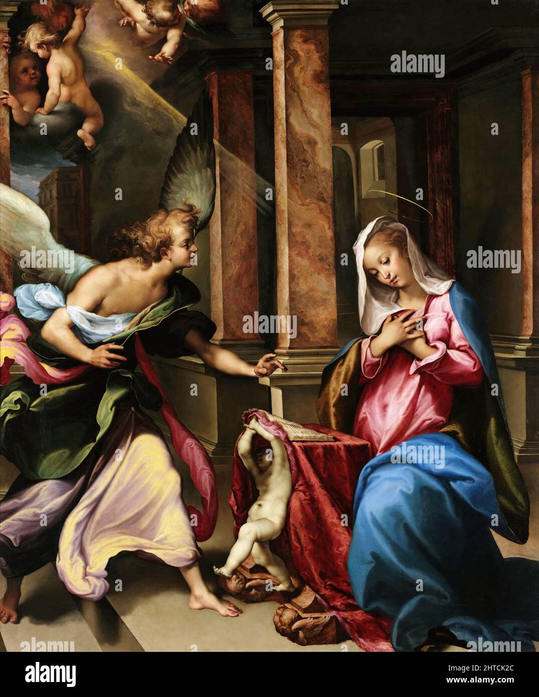 L'Annonciation, 1596-1597. Trouvé dans la Collection du Museo di Capodimonte, Naples. Banque D'Images