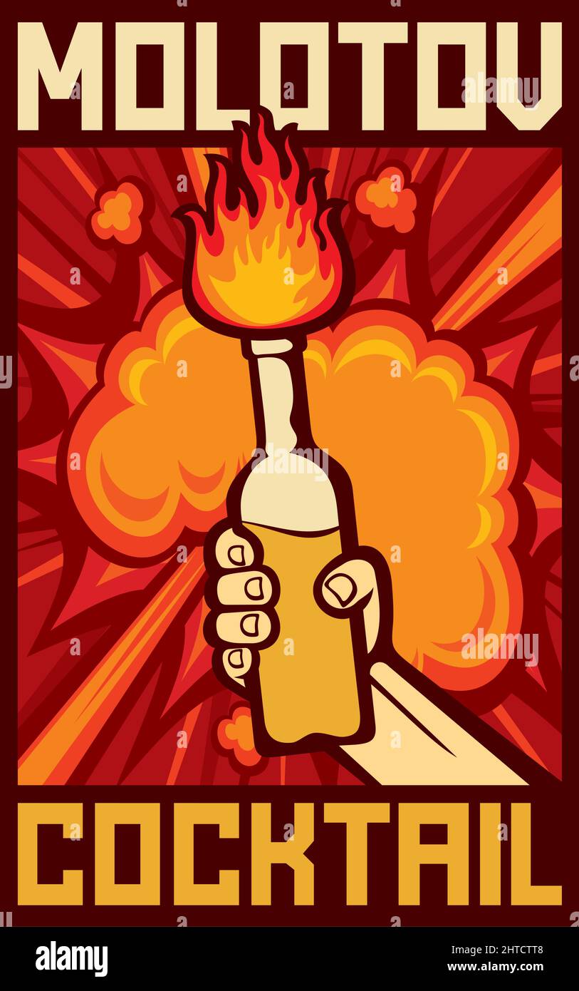 Main tenant une illustration vectorielle d'affiche cocktail Molotov Illustration de Vecteur