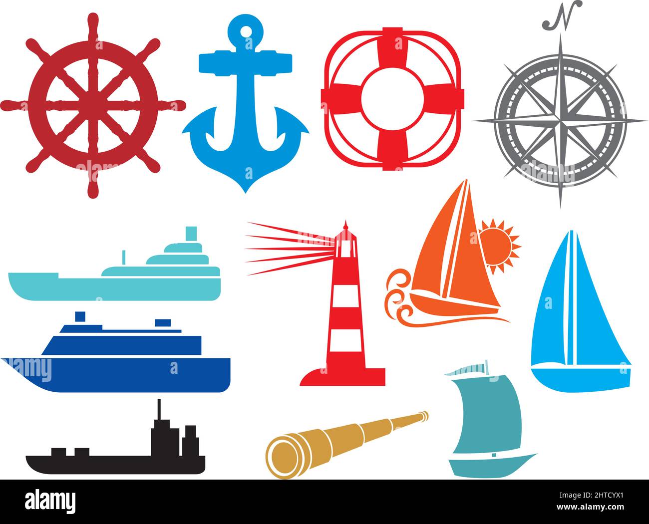 Illustration vectorielle des icônes marines et nautiques Illustration de Vecteur