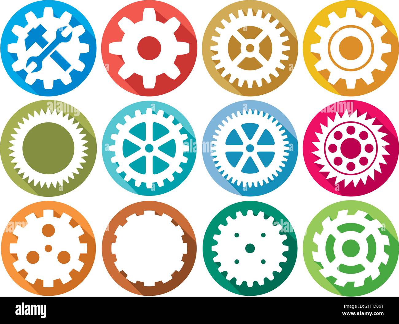 Icônes d'engrenage plat (jeu de vecteurs de roue dentée) Illustration de Vecteur