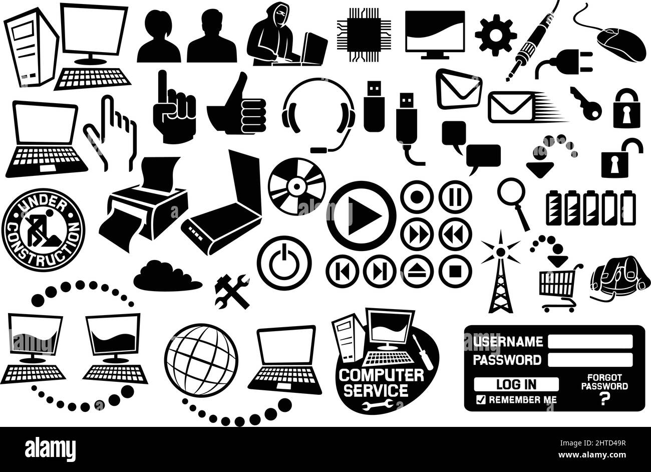 Icônes d'ordinateur et de communication définies Illustration de Vecteur