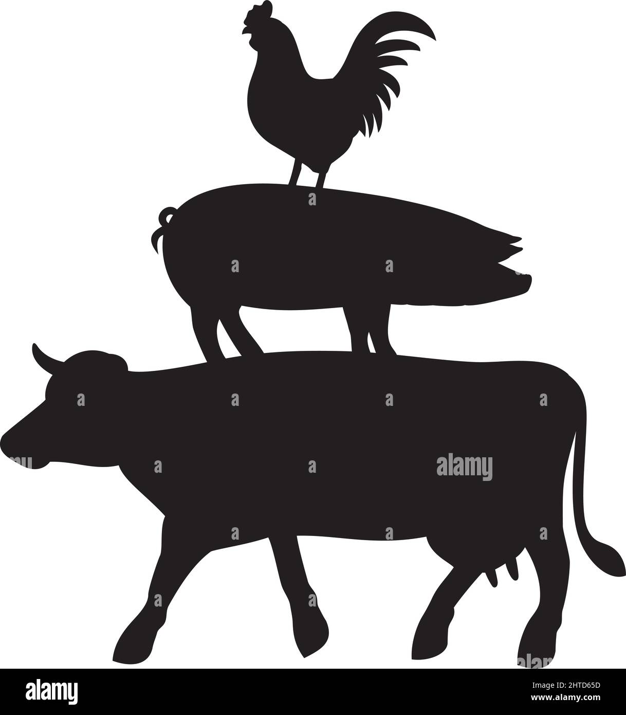 Silhouettes vectorielles animaux de ferme (vache, coq et cochon). Illustration vectorielle. Illustration de Vecteur