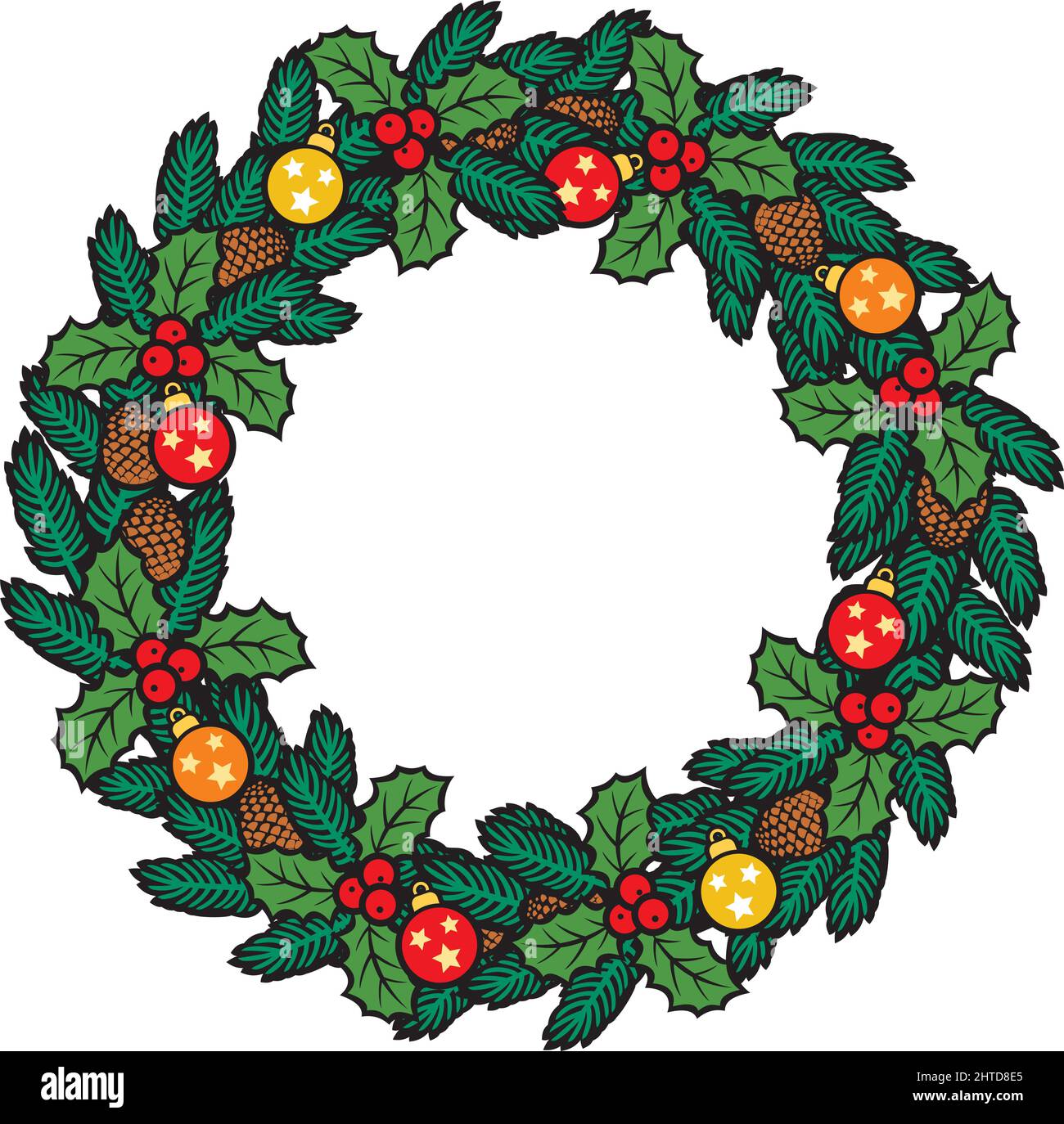 Couronne de Noël avec boules et perles décoratives illustration vectorielle Illustration de Vecteur