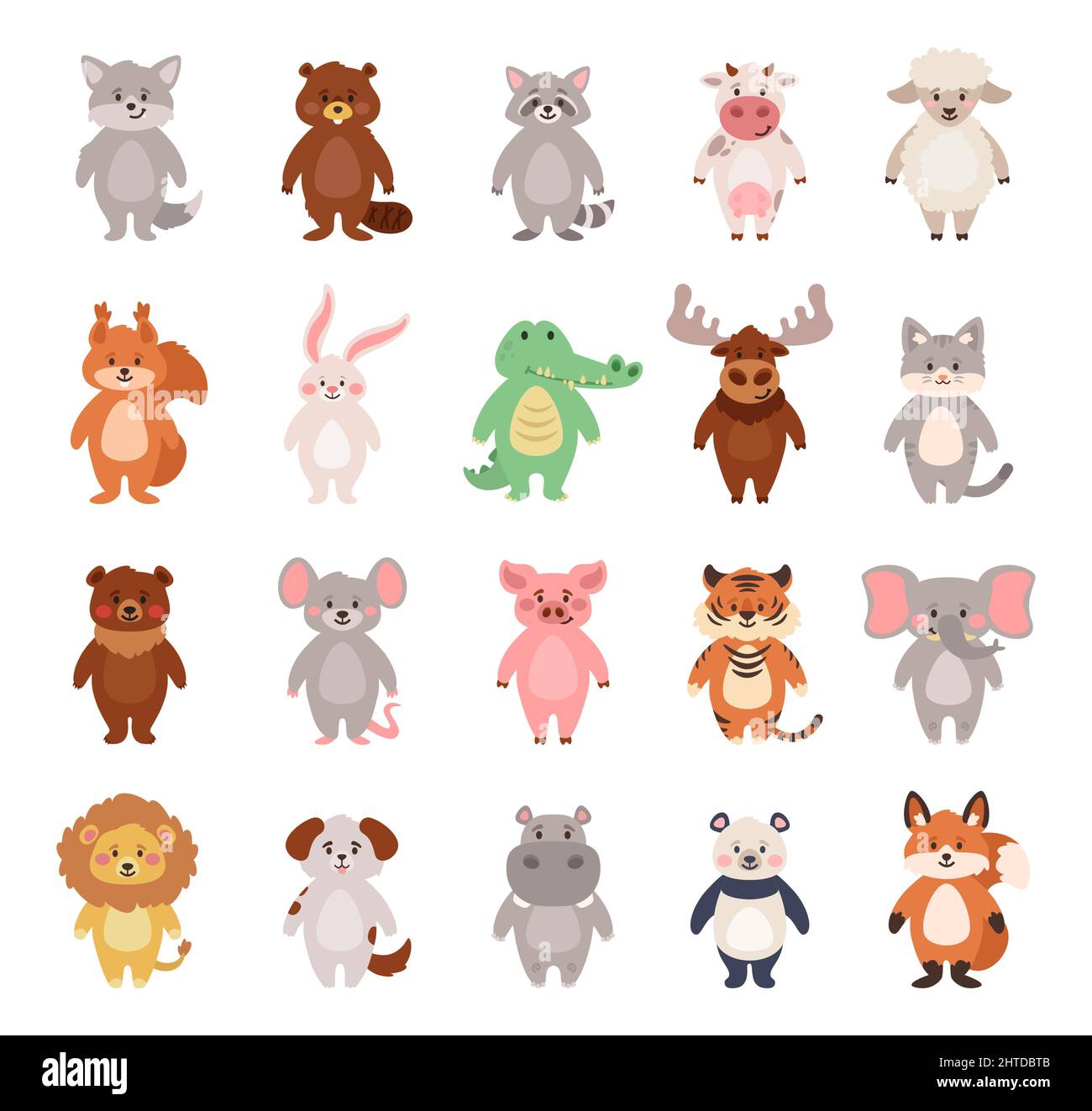 Ensemble de style dessin animé de jolis animaux différents Illustration de Vecteur
