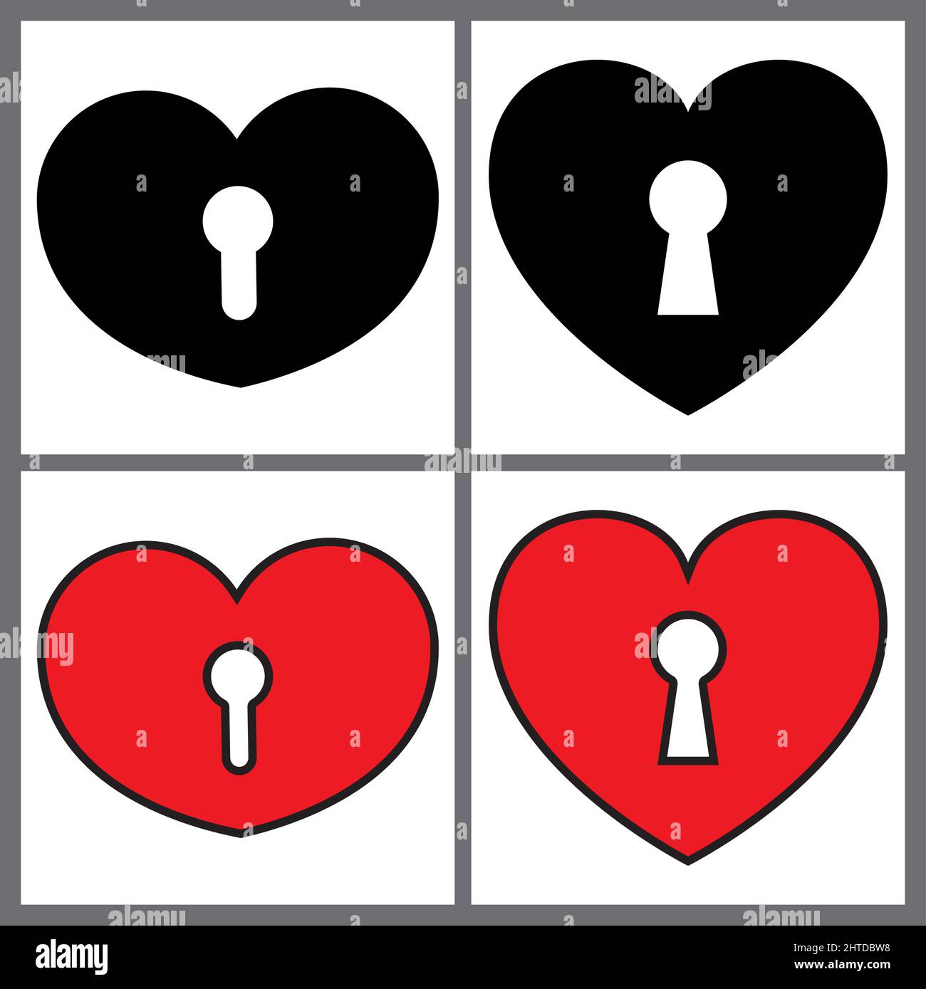 Icône de verrouillage de la forme du cœur. Jeu d'illustrations vectorielles isolé sur fond blanc Illustration de Vecteur