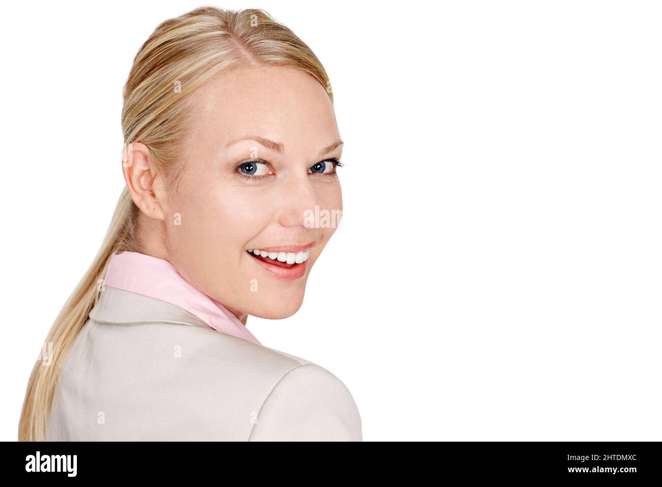 Conçu pour l'entreprise. Portrait en studio d'une femme d'affaires debout sur un fond blanc. Banque D'Images