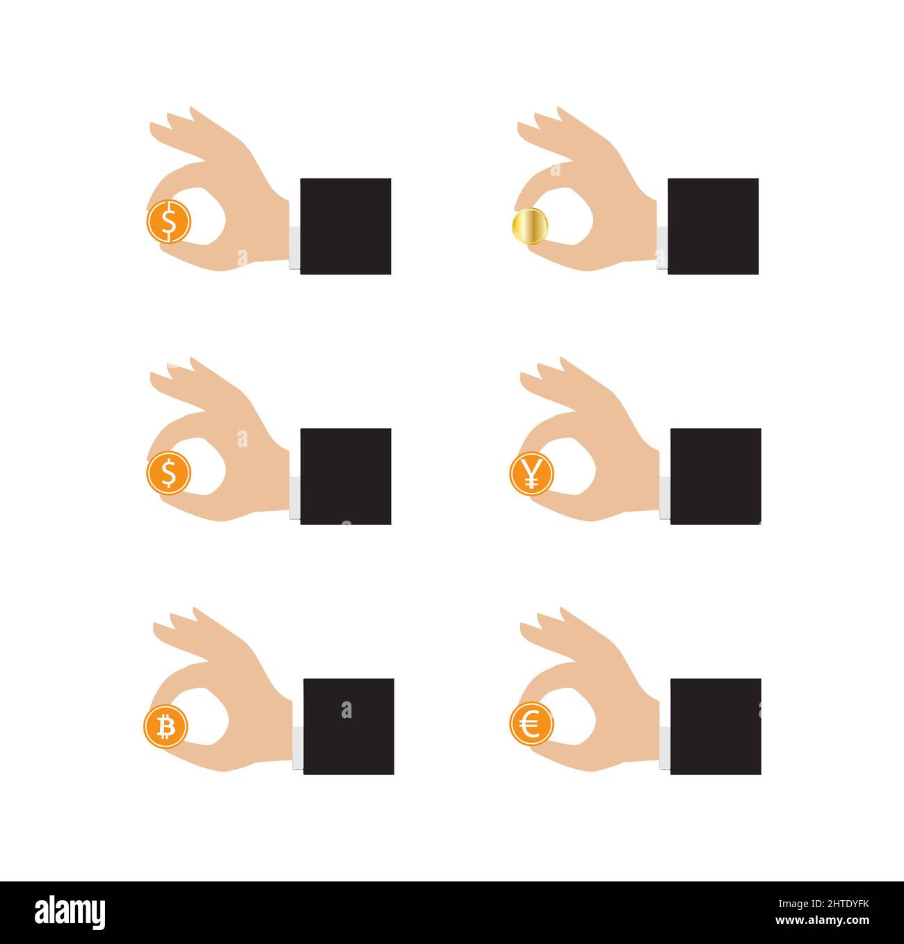 Illustration de mains portant des pièces de monnaie différentes Banque D'Images