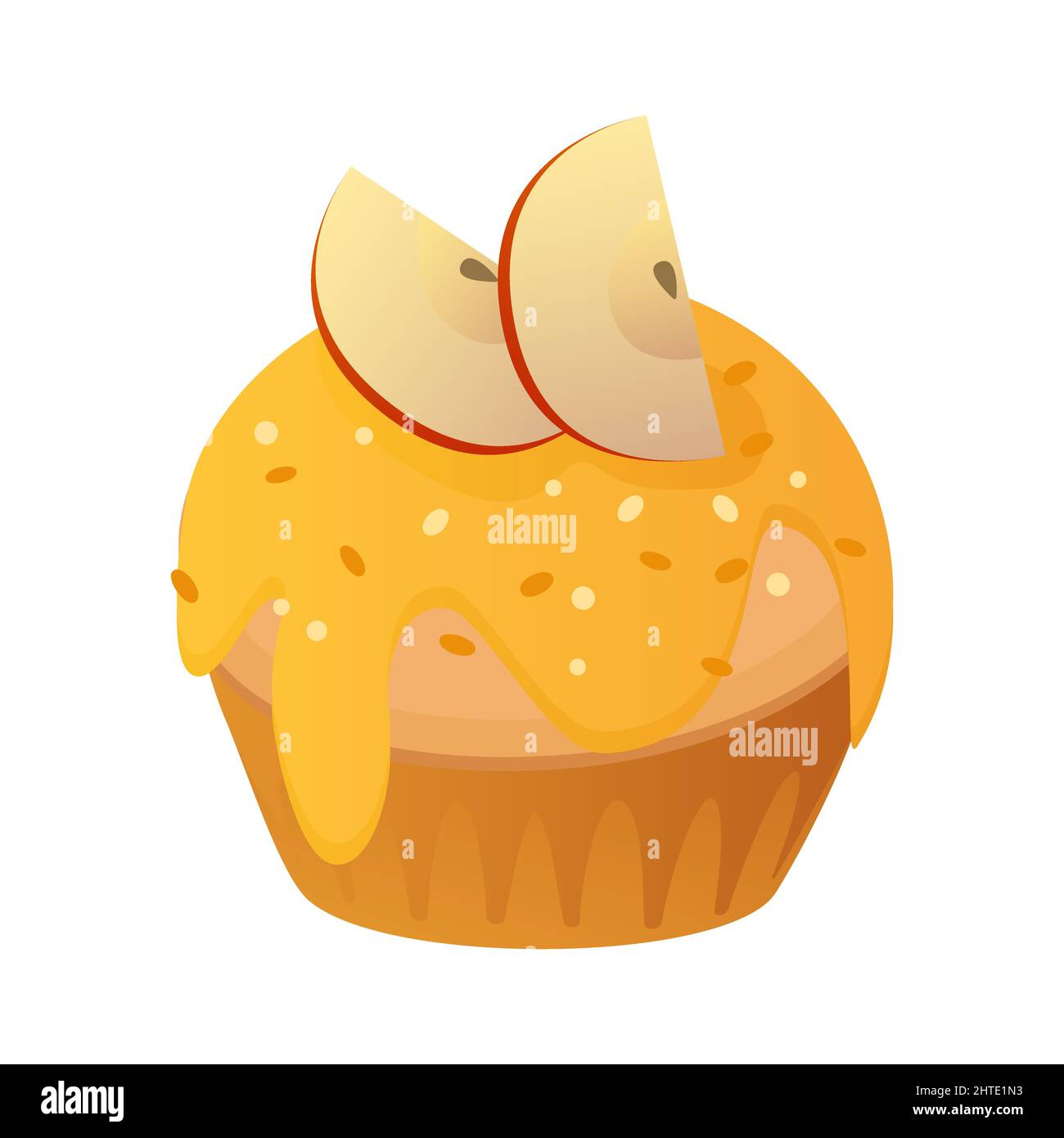 dessert muffin avec des tranches de pomme sur le haut dessin animé vecteur illustration objet isolé Illustration de Vecteur