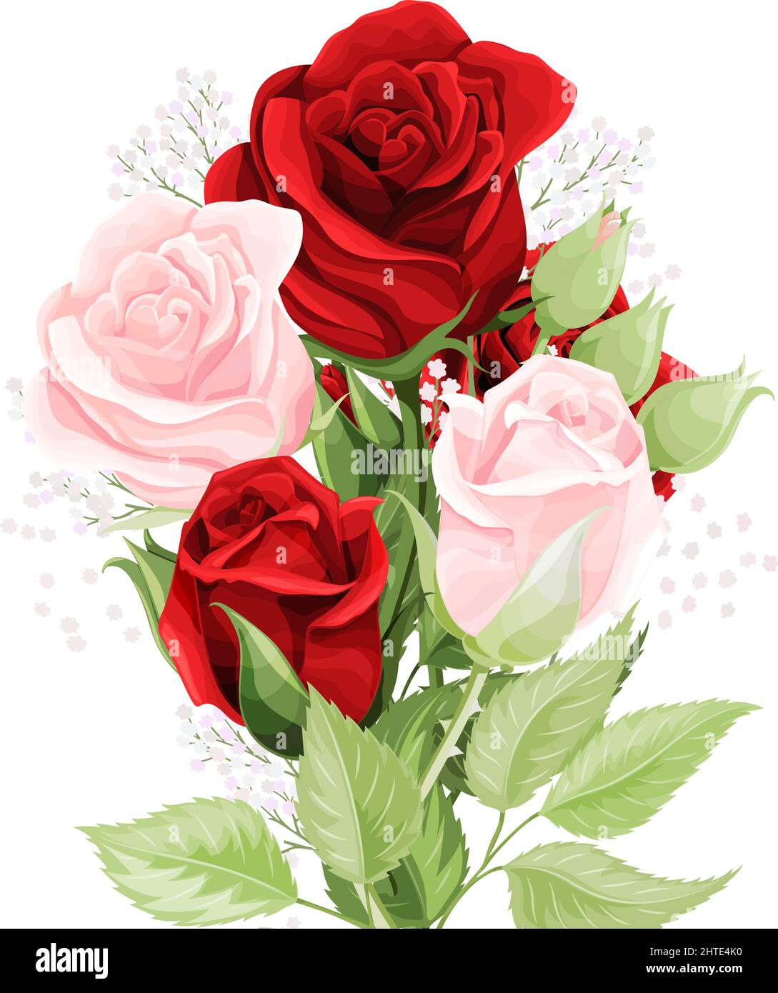 Saint-Valentin ou fête des mères bouquet de roses rouges et roses carte postale vintage Illustration de Vecteur
