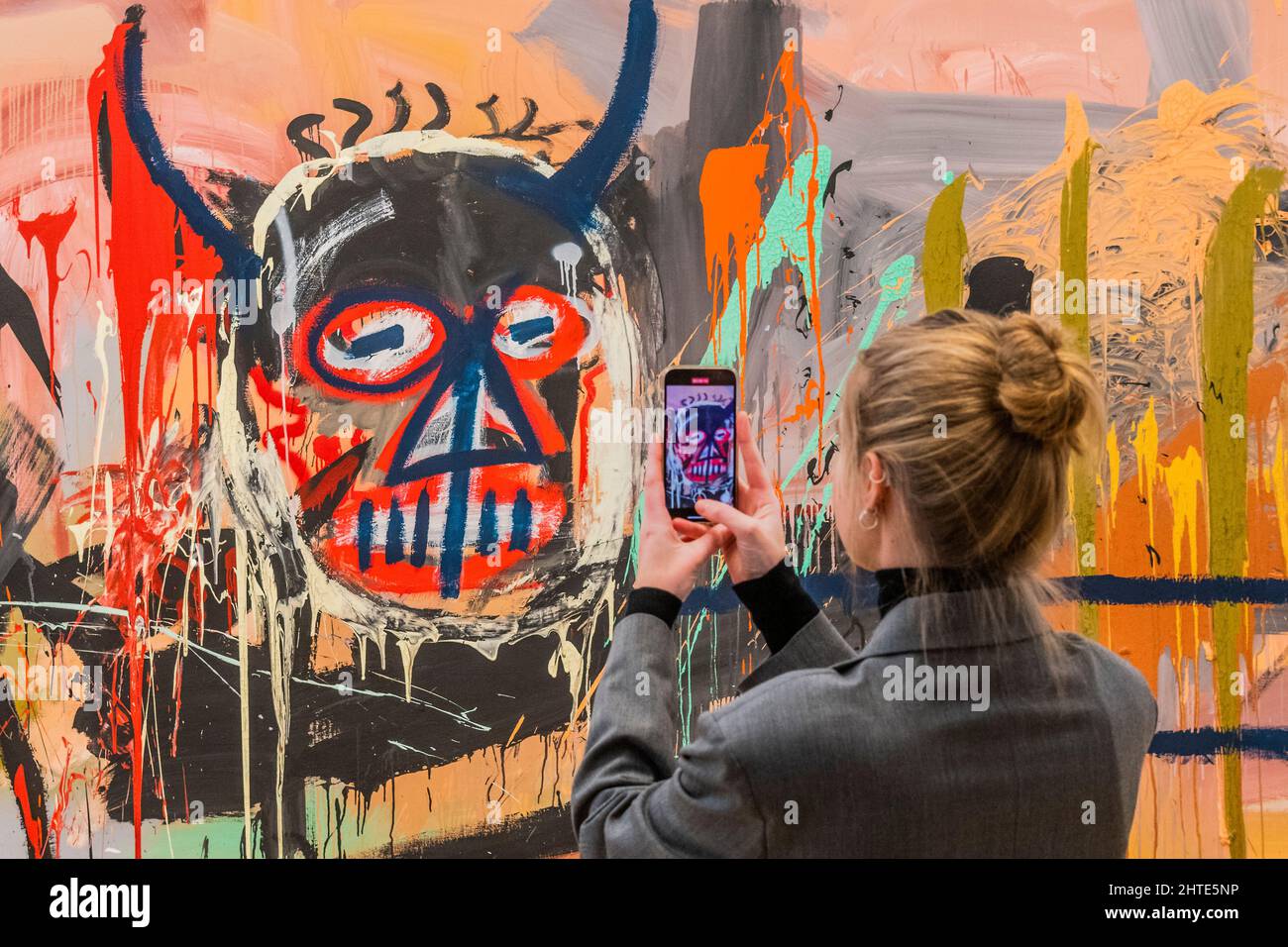 Londres, Royaume-Uni. 28th févr. 2022. Jean-Michel Basquiat, sans titre,  1982, est dans la région de $70m, prévisualisée comme le lot principal dans  le Phillips 20th Century New York Evening sale, en mai.