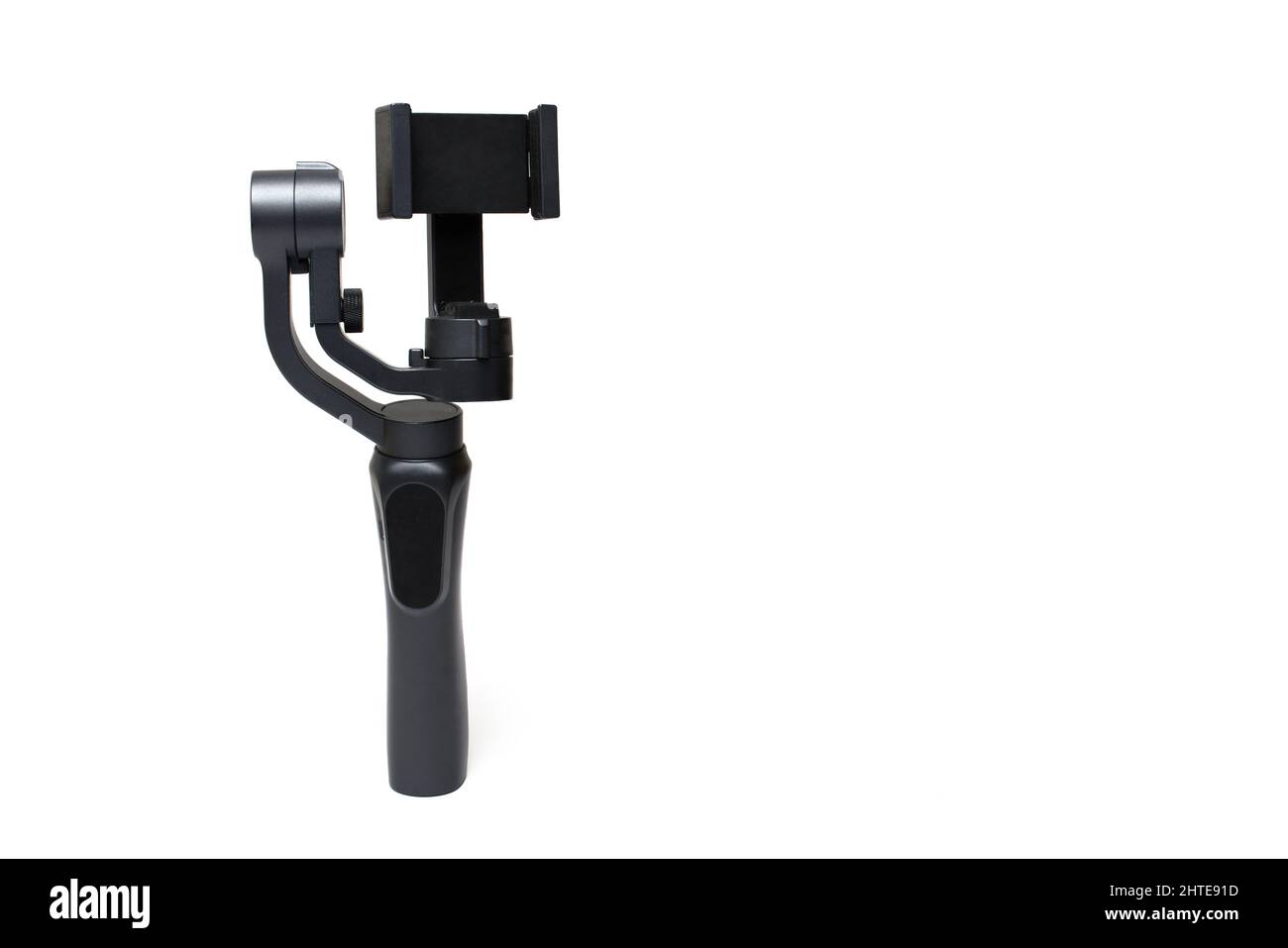 Gros plan d'une nacelle motorisée stabilisée sur trois axes pour créer des vidéos professionnelles épiques sans secousses avec des caméras et téléphones compacts action Cam Banque D'Images