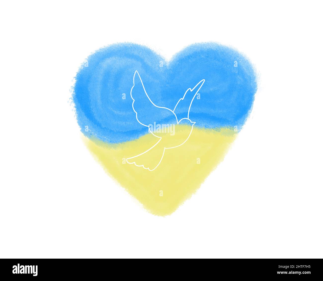 Love Ukraine, coeur emblème de l'aquarelle drapeau national couleurs. Drapeau de l'Ukraine avec colombes. Paix mondiale Banque D'Images