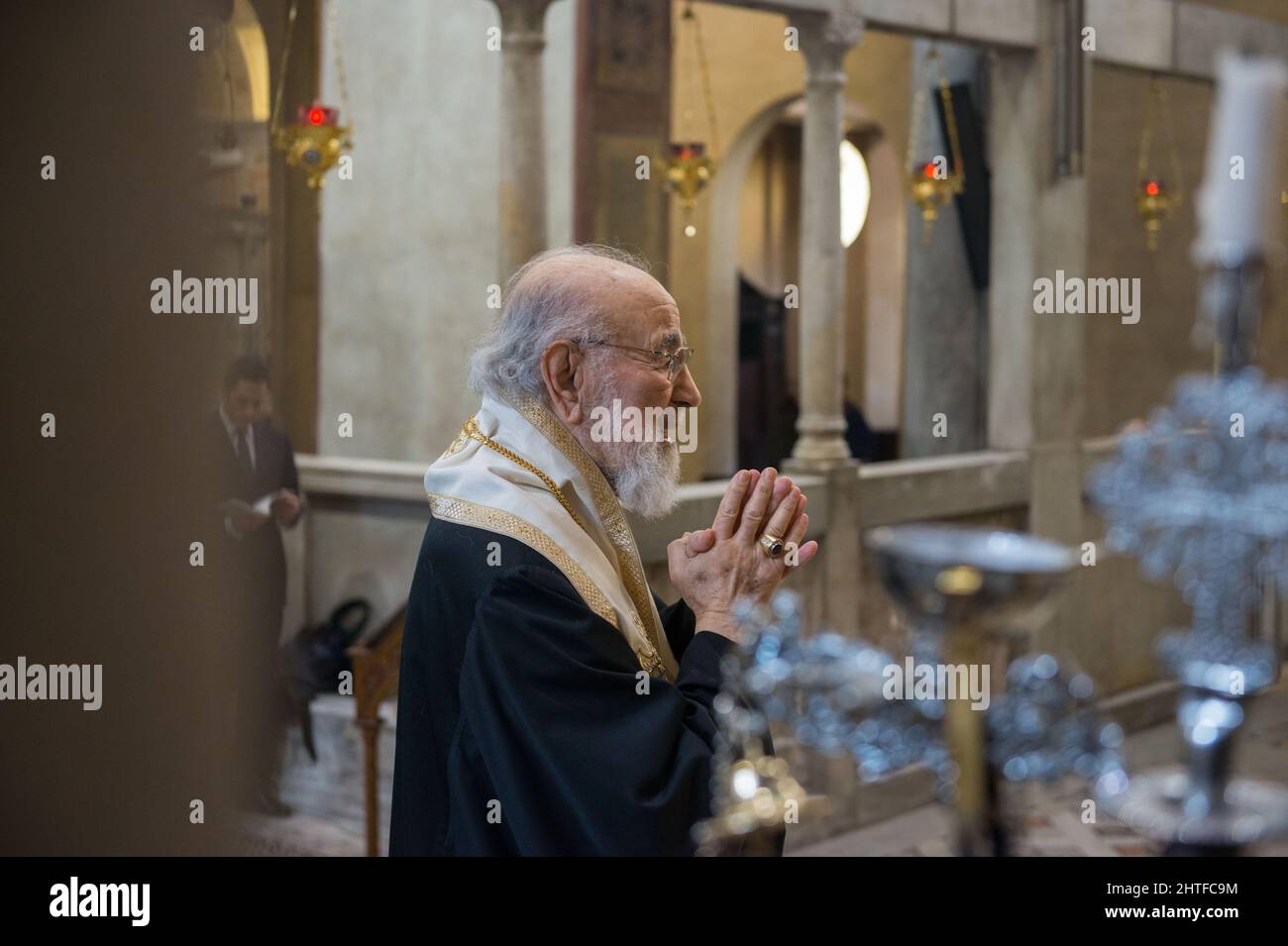 Rome, Italie 15/02/2015: Basilique Santa Maria à Cosmedin, célébration de la paix en Syrie, en Irak et au Moyen-Orient. Photo : Monseigneur Hilarion Capucci. ©Andrea Sabbadini Banque D'Images