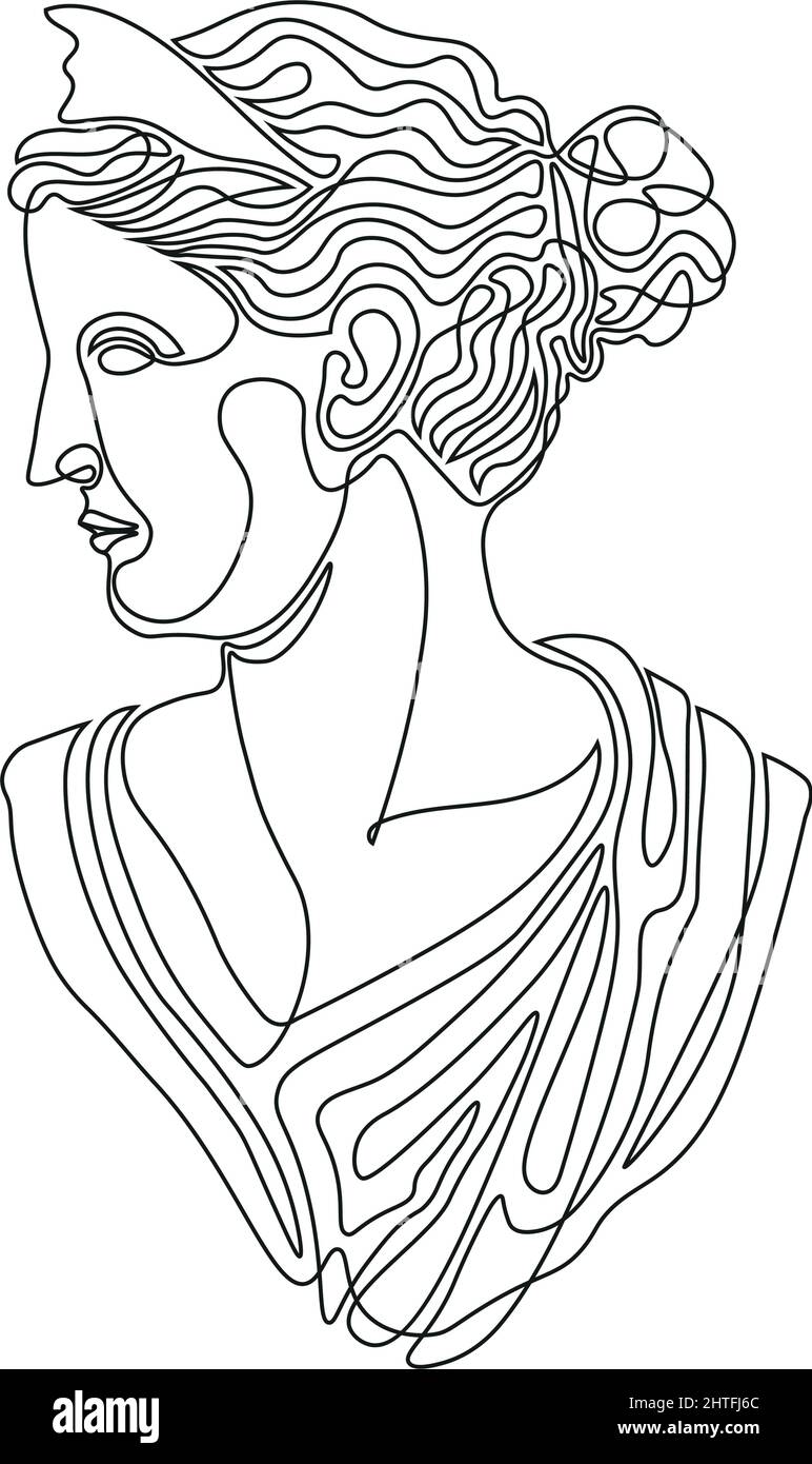 grecque romaine femme déesse tête ligne simple style sur blanc Illustration de Vecteur