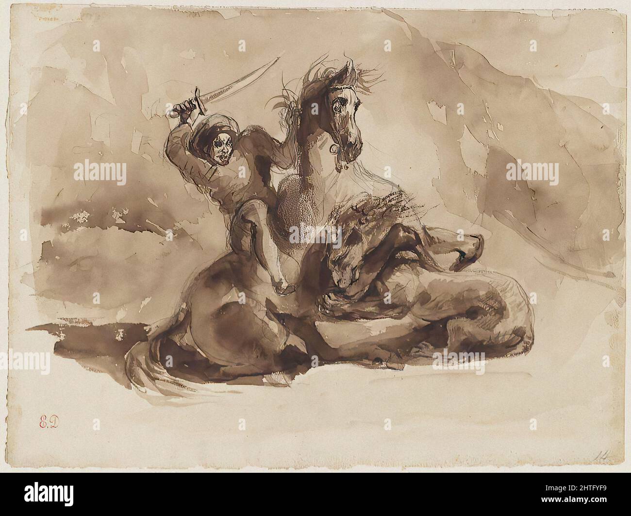 Eugène Delacroix - Rider à cheval attaque Lion Banque D'Images