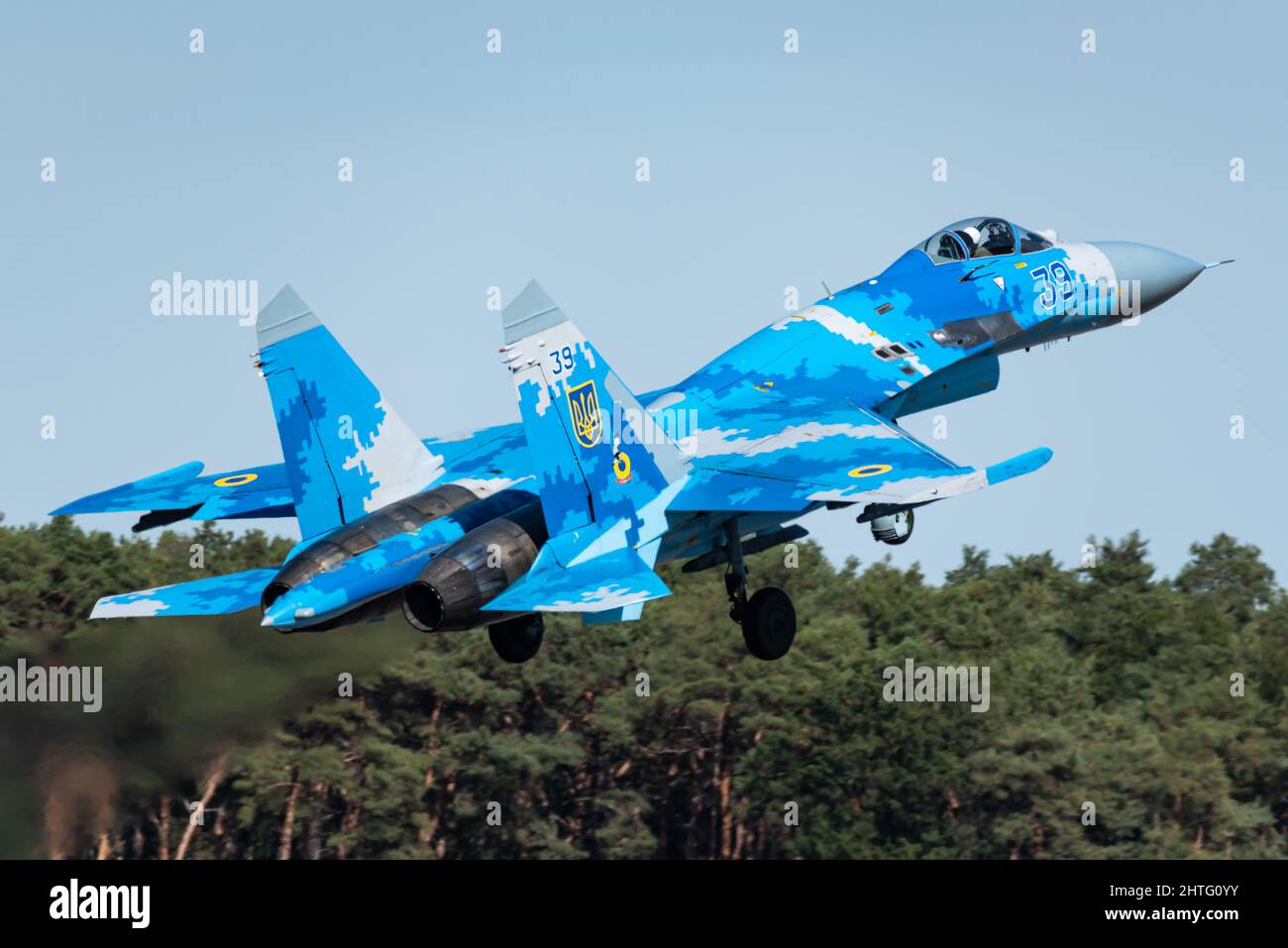 Un avion de chasse à deux moteurs Sukhoi su-27 de l'Armée de l'Air ukrainienne. Banque D'Images