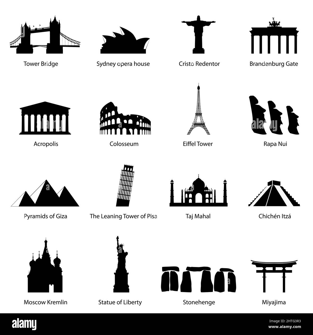 Illustration des célèbres monuments du monde avec les noms Banque D'Images
