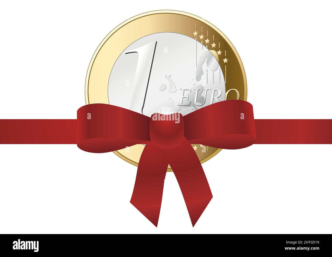 Illustration d'une pièce d'un euro attachée avec un ruban rouge Banque D'Images