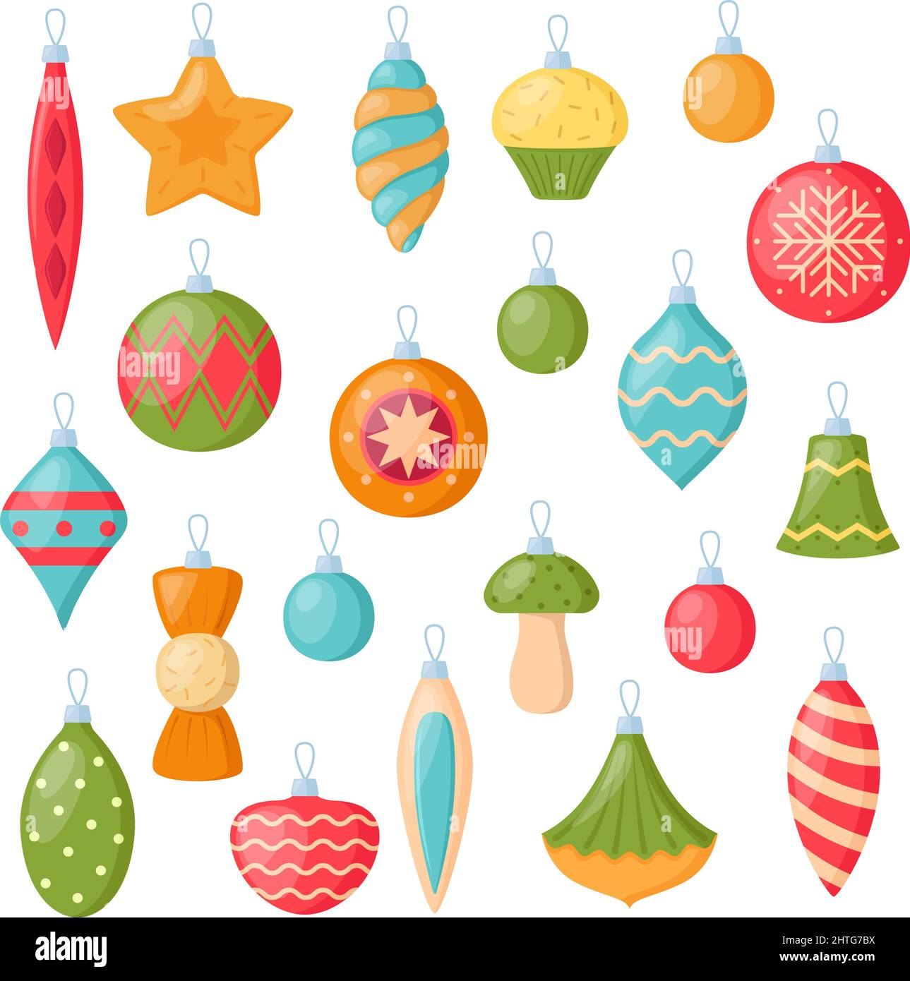 Ensemble de décorations pour arbres de Noël. Collection d'éléments décoratifs de Noël, illustration vectorielle Illustration de Vecteur