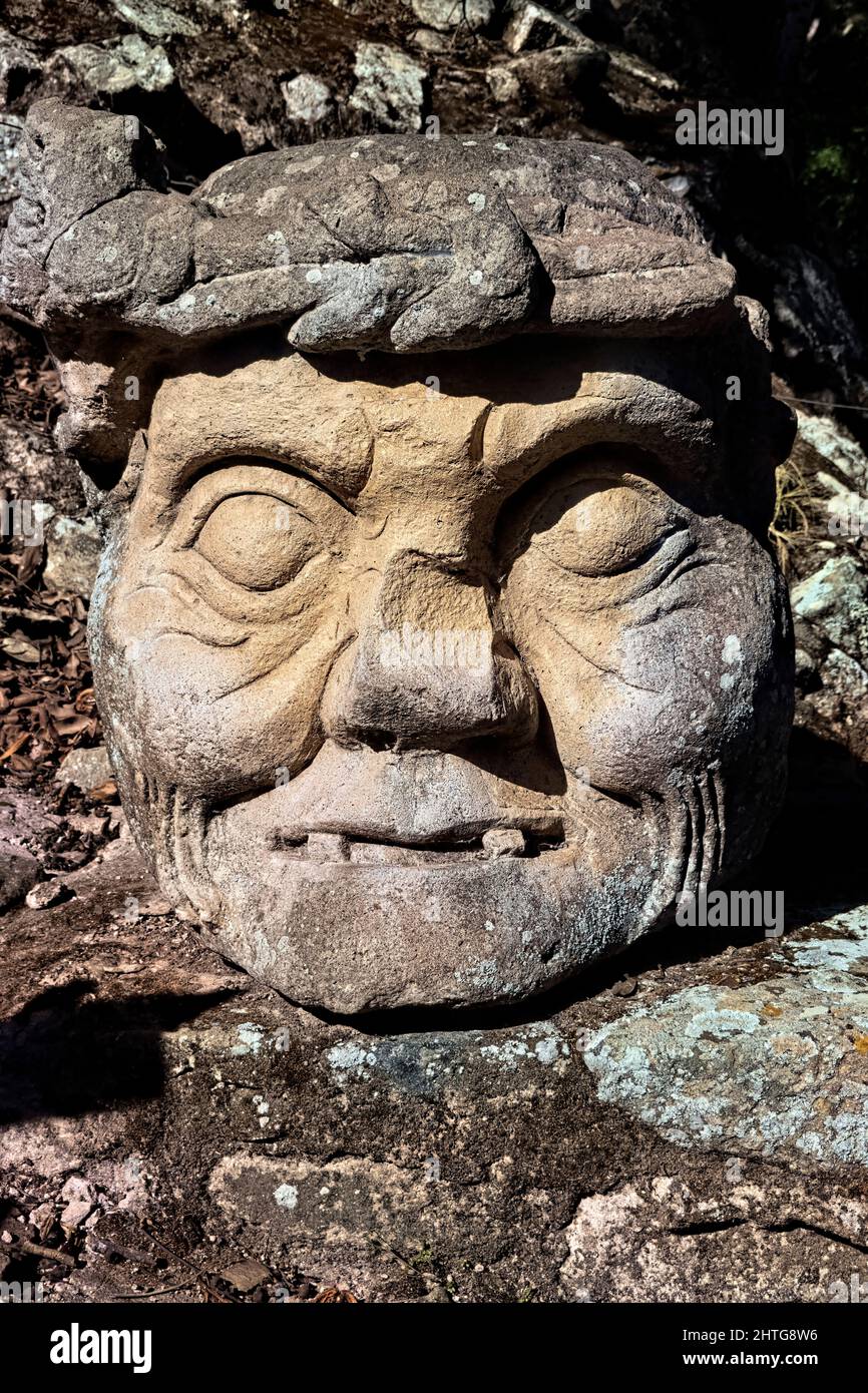 Ancien chef du vieil homme, Copan Ruinas, Honduras Banque D'Images